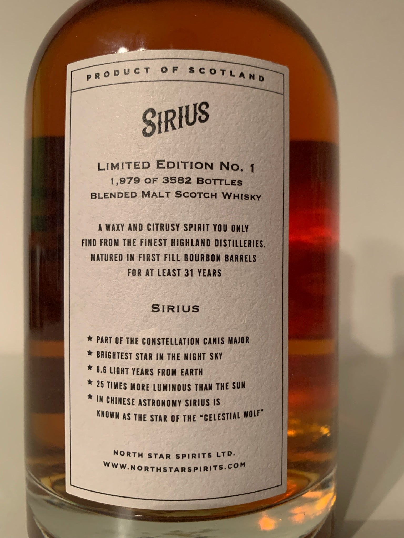 North Star Sirius 31 Year Old Whisky 43.1% / 70 CL.