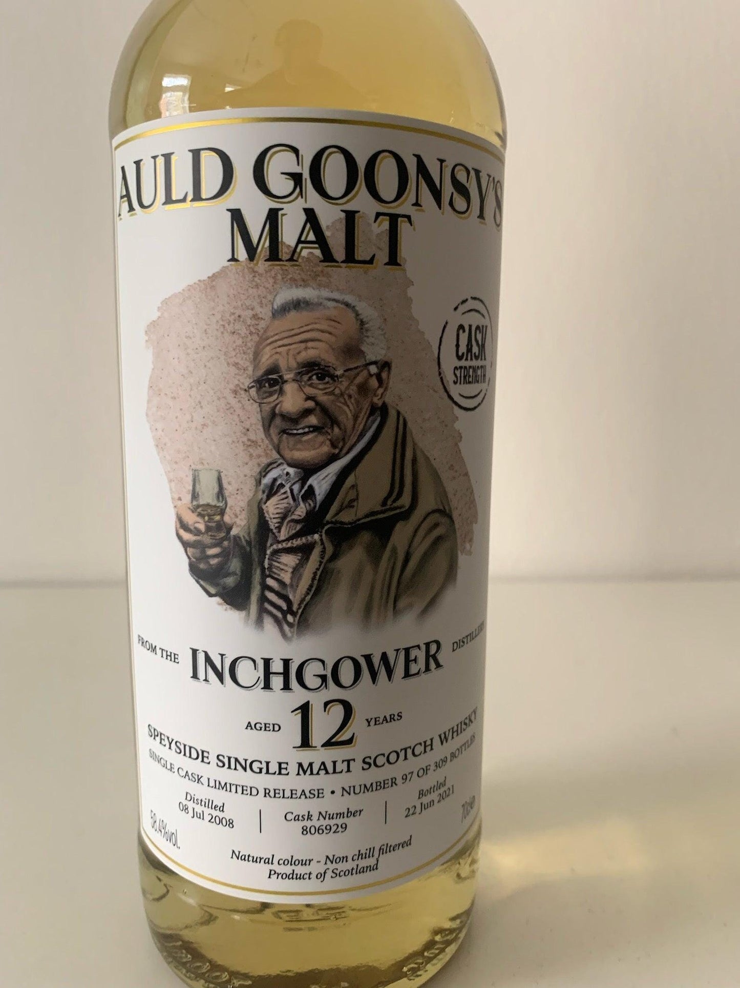 Inchgower 12 år 58,4% cask nr. 806929.cask strength. whisky By Rauff & Fagerberg 